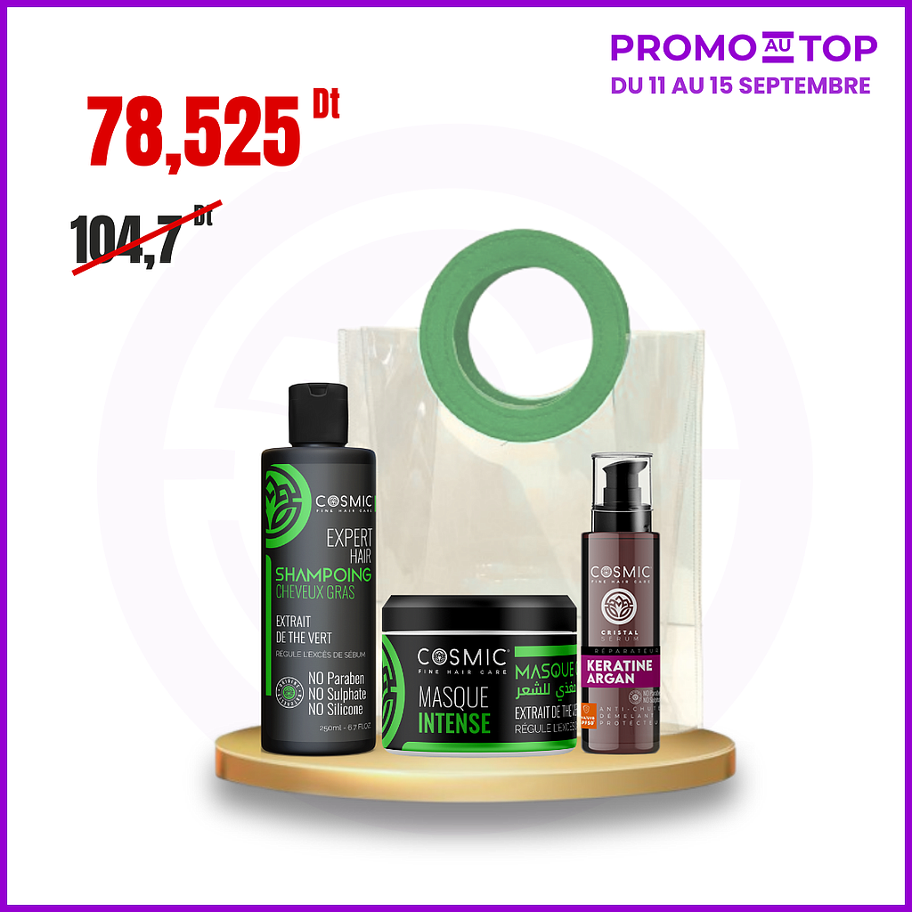 Pack Hair Care (Shampoing &amp; Masque Cheveux Gras + Sérum capillaire + Sac)