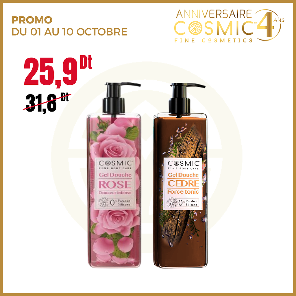 Pack Gel douche cèdre+Gel douche rose(PROMO)