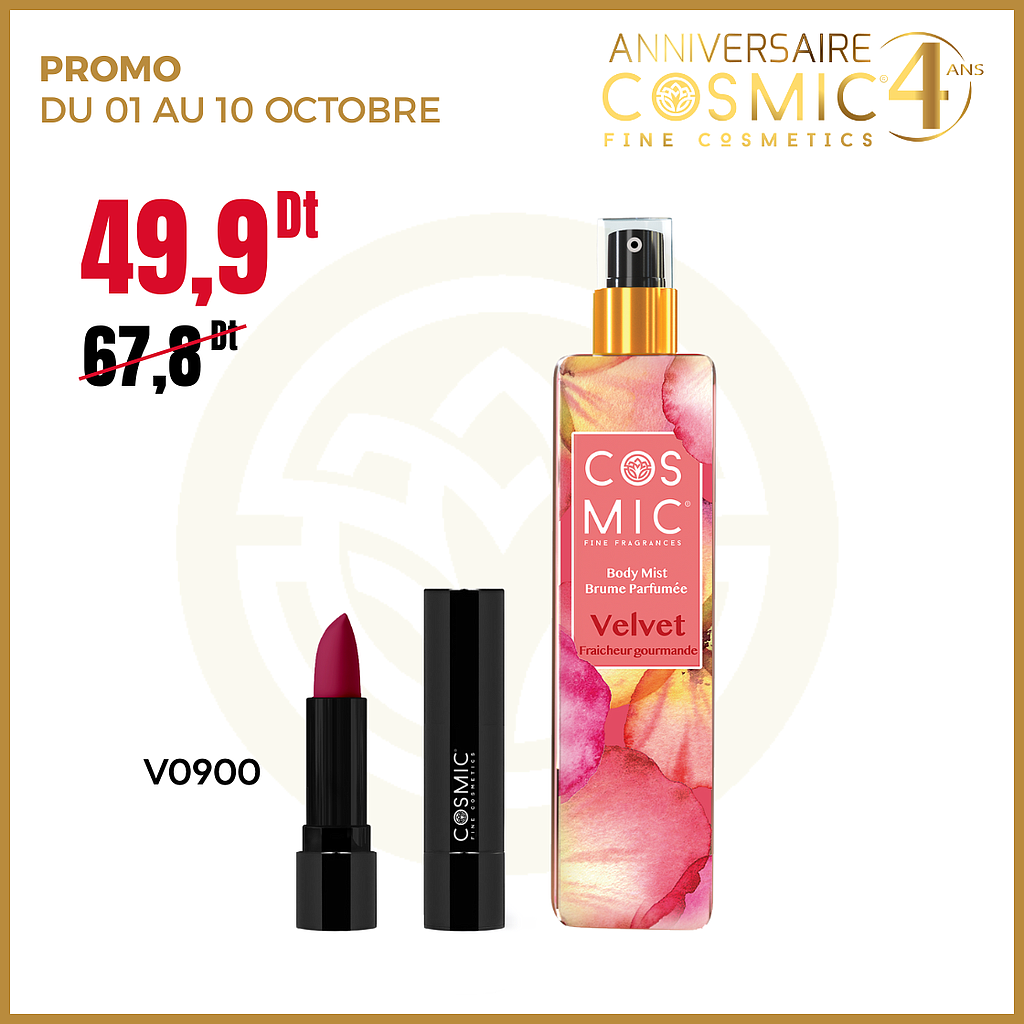 Pack brume velvet+rouge à levre V900 (PROMO)