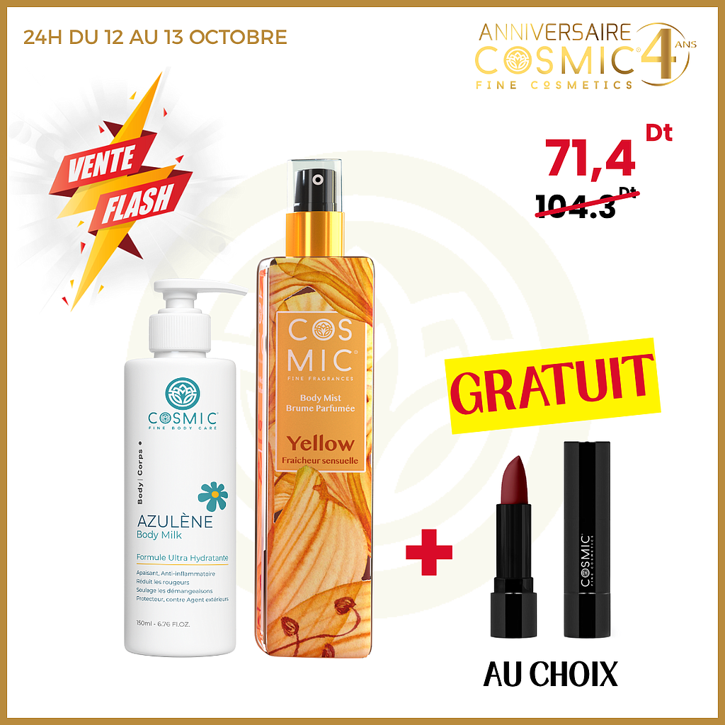 Pack brume yellow+ azuléne+rouge à lèvre au choix (VENTE FLASH)