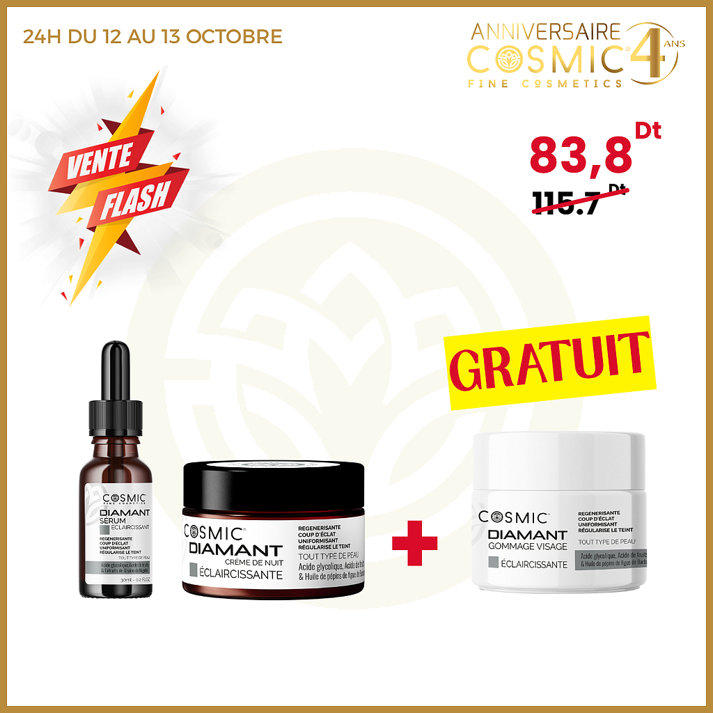 Pack DIAMANT (sérum + crème nuit + gommage gratuit) (VENTE FLASH)